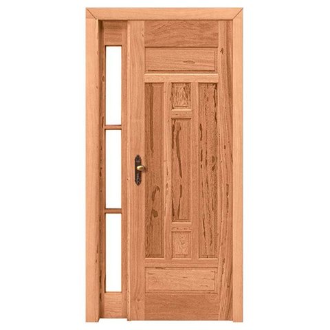Kit Porta de Madeira Maciça PE27 Vidro Lateral de Cedro Arana Esel 213AX120L Lado Direito