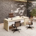 Ver imagem 7 de Conjunto para Escritório 4 Peças com Mesa em L Diretor, Balcão com Gavetas, Gaveteiro e Armário com Nicho Carvalho Branco Artany