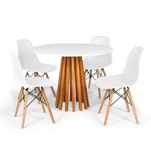 Conjunto Mesa de Jantar Talia Amadeirada Branca 100cm com 4 Cadeiras Eames Eiffel