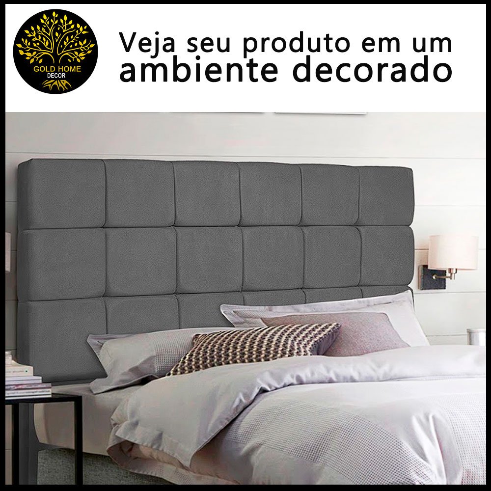 Cabeceira Cama Box Casal Quarto 140cm Estofada Suede Cinza - 3