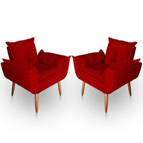 Kit 02 Poltrona para Sala e Quarto Decorativa Opala Suede Vermelho