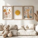 Ver imagem 2 de Kit 3 Quadros Decorativos Infantil - Safari Sun NO2 - 30x40 - Moldura Madeira