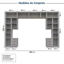Guarda-Roupa Modulado 11 Peças 13 Portas com 2 Mesas de Cabeceira Jade CabeCasa MadeiraOriginals Cinza/Urbano - 4 Guarda-Roupa Modulado 11 Peças 13 Portas com 2 Mesas de Cabeceira Jade CabeCasa MadeiraOriginals Cinza/Urbano - 4