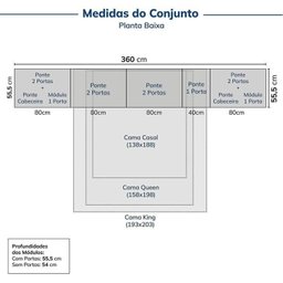 Guarda-Roupa Modulado 11 Peças 13 Portas com 2 Mesas de Cabeceira Jade CabeCasa MadeiraOriginals Cinza/Urbano - 3 Guarda-Roupa Modulado 11 Peças 13 Portas com 2 Mesas de Cabeceira Jade CabeCasa MadeiraOriginals Cinza/Urbano - 3