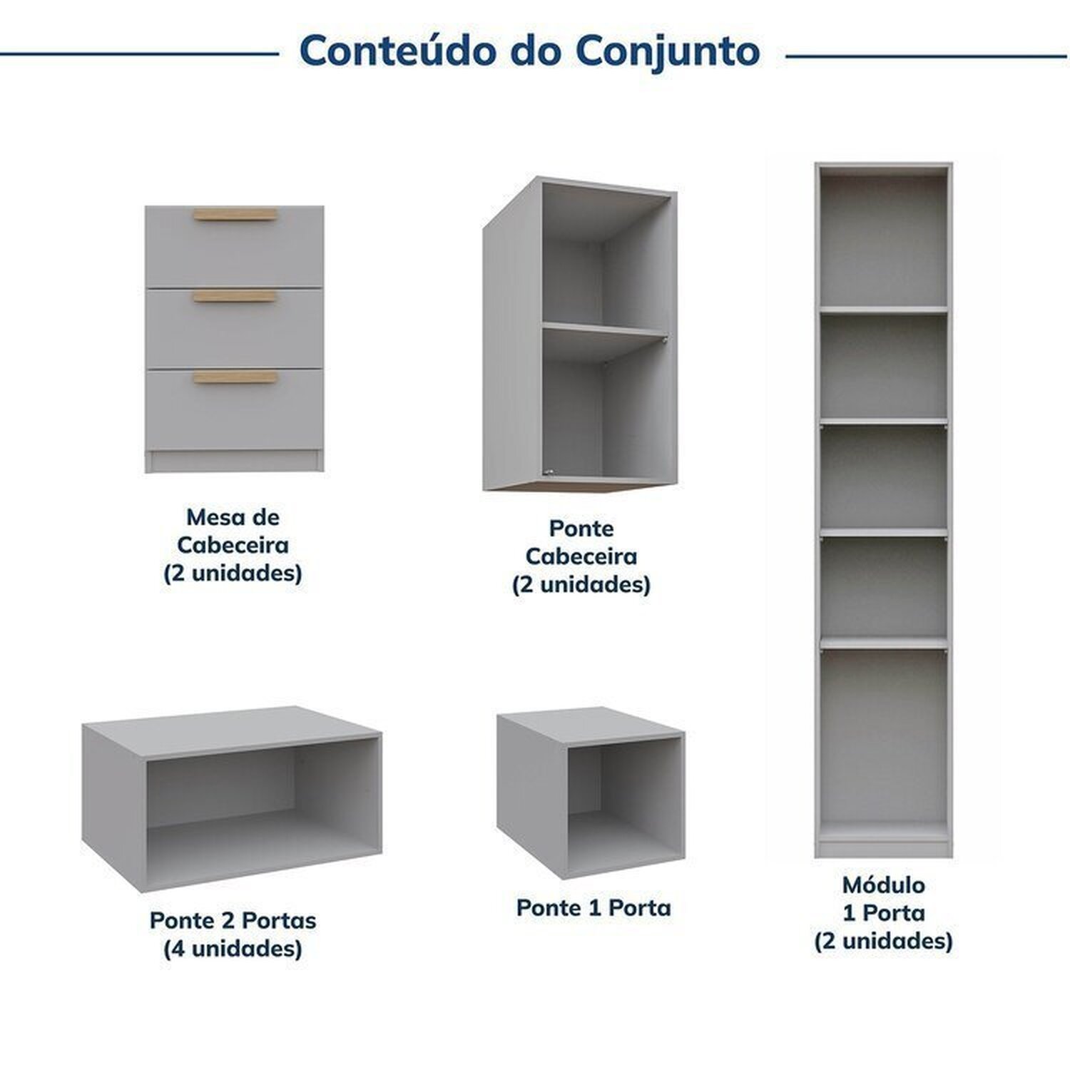 Guarda-roupa Modulado 11 Peças 13 Portas com 2 Mesas de Cabeceira Jade Cabecasa Madeiramadeira - 4