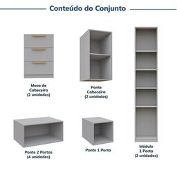Guarda-Roupa Modulado 11 Peças 13 Portas com 2 Mesas de Cabeceira Jade CabeCasa MadeiraOriginals Cinza/Urbano - 5 Guarda-Roupa Modulado 11 Peças 13 Portas com 2 Mesas de Cabeceira Jade CabeCasa MadeiraOriginals Cinza/Urbano - 5