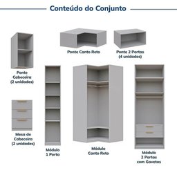 Guarda-roupa Modulado de Canto 12 Peças 17 Portas 2 Mesas de Cabeceira Jade Cabecasa Madeiramadeira - 10