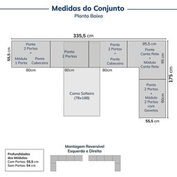 Guarda-roupa Modulado de Canto 12 Peças 17 Portas 2 Mesas de Cabeceira Jade Cabecasa Madeiramadeira - 8