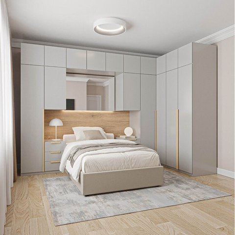 Guarda-Roupa Modulado de Canto 12 Peças 17 Portas 2 Cabeceiras Jade CabeCasa MadeiraOriginals Cinza/Urbano