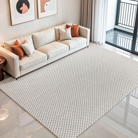 Tapete Sala Quarto Minimalista Liso Nude 2,00m X 3,00m Antiderrapante Quadriculado Decorativo Cru