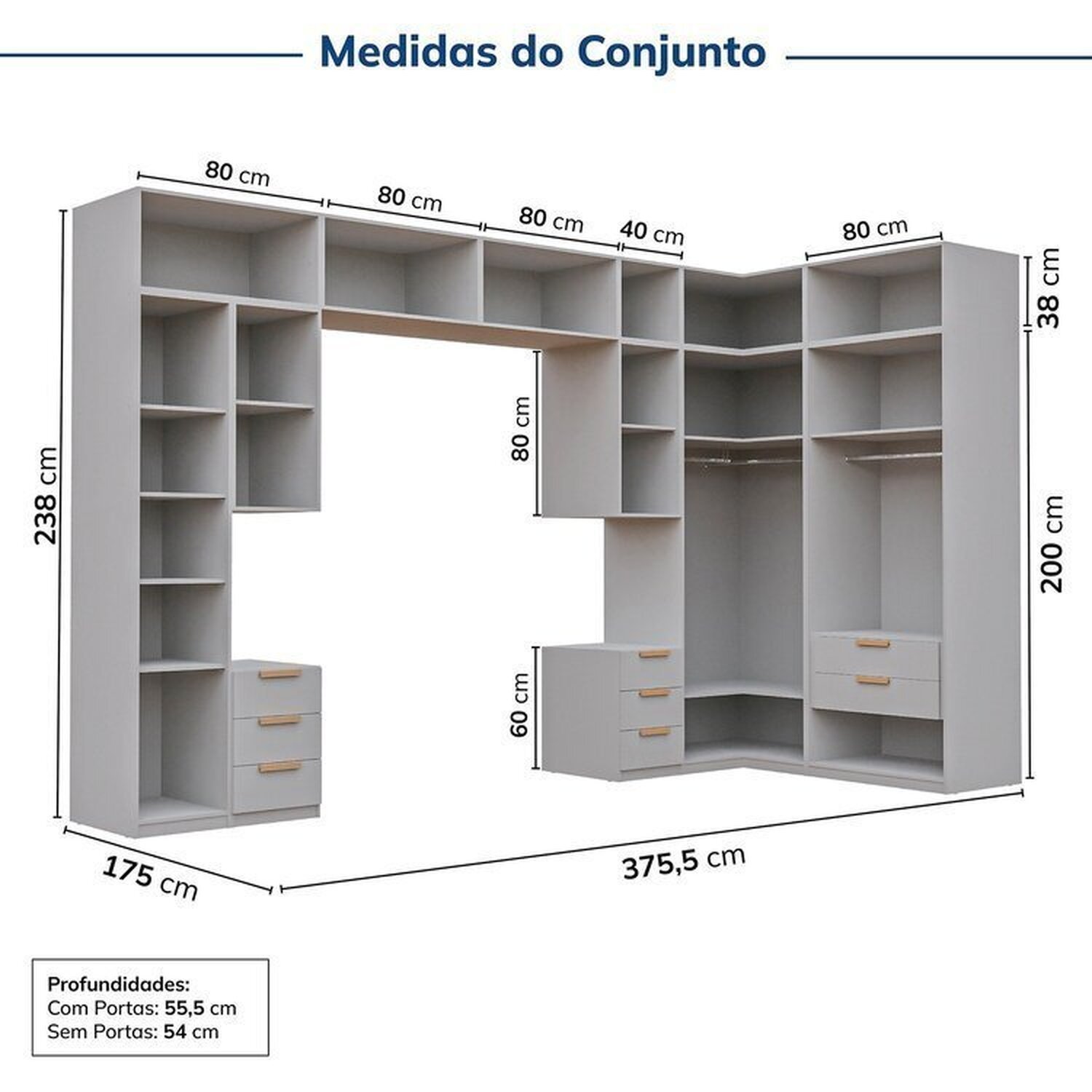 Guarda-roupa Modulado de Canto 12 Peças 17 Portas 2 Mesas de Cabeceira Jade Cabecasa Madeiramadeira - 3