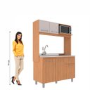 Ver imagem 4 de Cozinha Compacta 5 Portas com Suporte para Microondas Julia Marrom/Freijó/Fumê