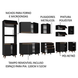 Armário de Cozinha Completa 355cm Preto Reims da Sabrina Madesa - 5