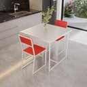 Ver imagem 2 de Conjunto Mesa de Jantar Quadrada Branca 2 Cadeiras Estofado Riviera Industrial Don Castro Dec
