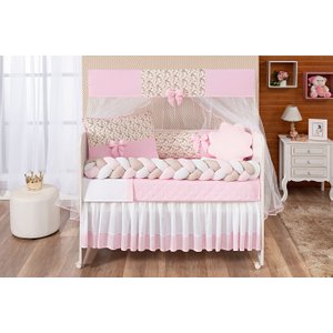 KIT BERÇO MASCULINO OU FEMININO DOCINHO TRANCA 11 PECAS LUXO KIT AMERICANO PARA BEBE COMPLETO: ROSA