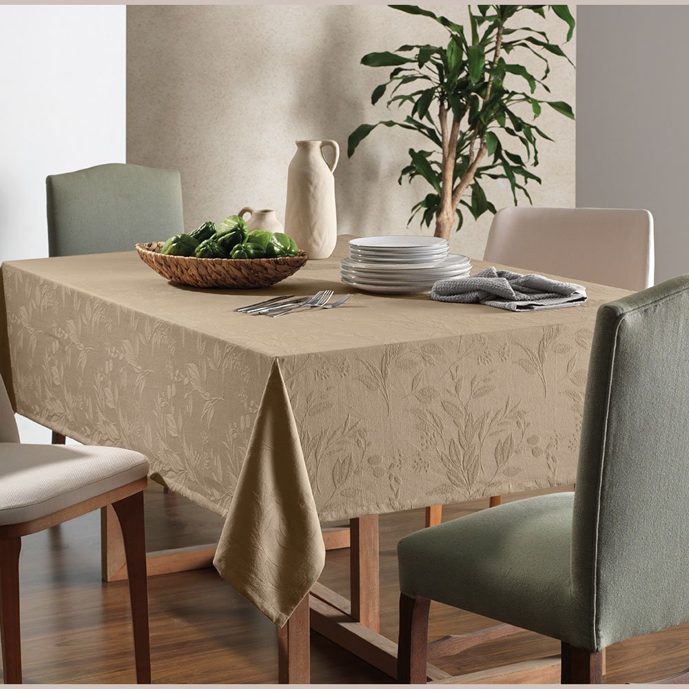 Toalha de Mesa Kasrten Katherine 1,60mx3,20m Retangular 100% Algodão - Taupe - 2