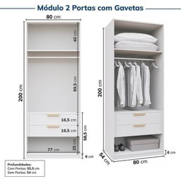 Guarda-roupa Modular 2 Peças 4 Portas e Gaveteiro Jade Cabecasa Madeiramadeira - 12