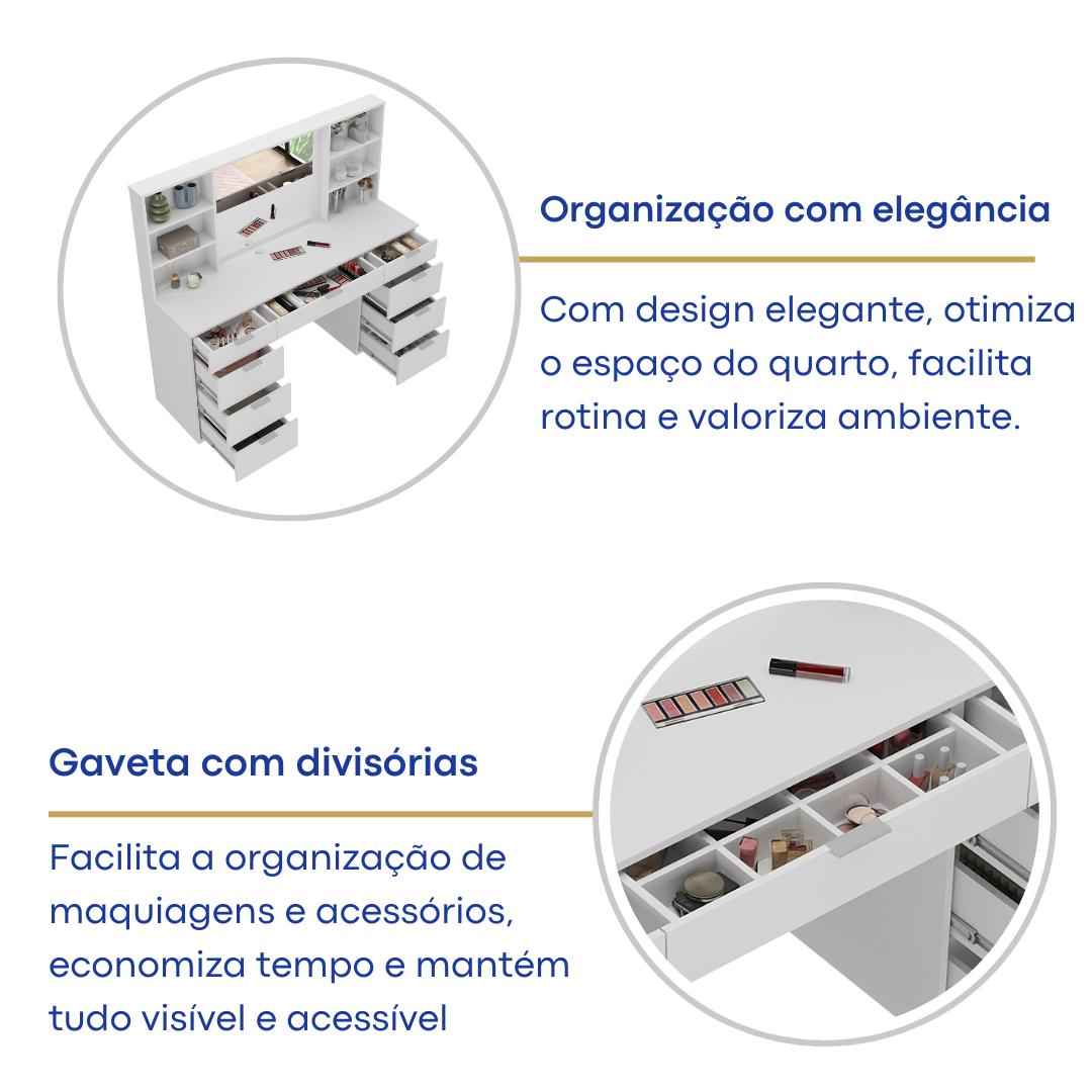 Penteadeira 9 Gavetas com Espelho e Led 8402 - 6
