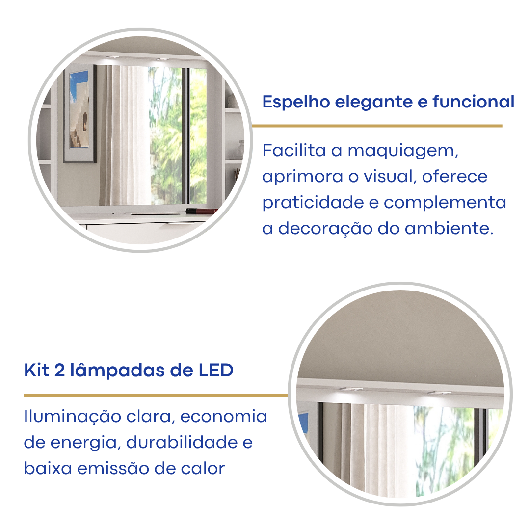 Penteadeira 9 Gavetas com Espelho e Led 8402 - 7
