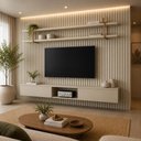Ver imagem 1 de Painel para TV Ripado Luna 240cm 100% MDF com Nicho Dourado Casa Lar Shop