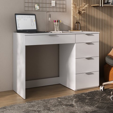 Escrivaninha 8500 Escritório 5 Gavetas 112cm Branco Yescasa