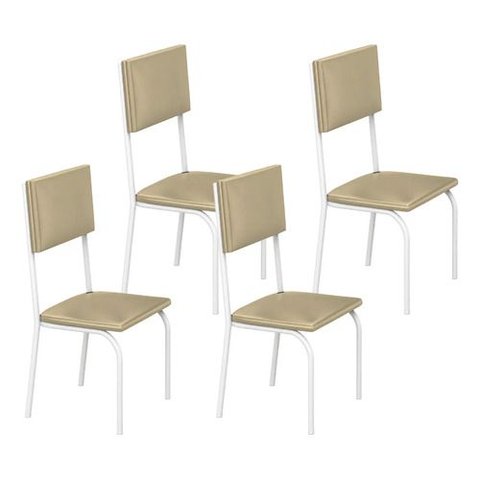 Kit 4 Cadeiras Ana Corino Creme Tubo Branco