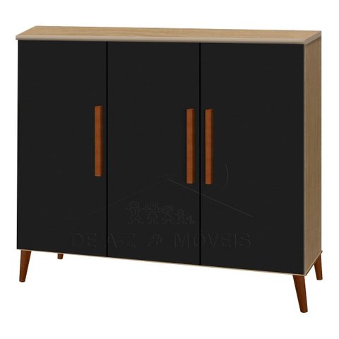 Buffet Aparador Colombia 3 Portas Balcão Retrô Preto Amêndoa Passe Bem