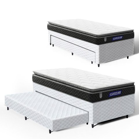Cama Box com Colchão Gazin de Espuma D28 Pillow Top Ortoblack + Auxiliar de Espuma Solteiro 88cm