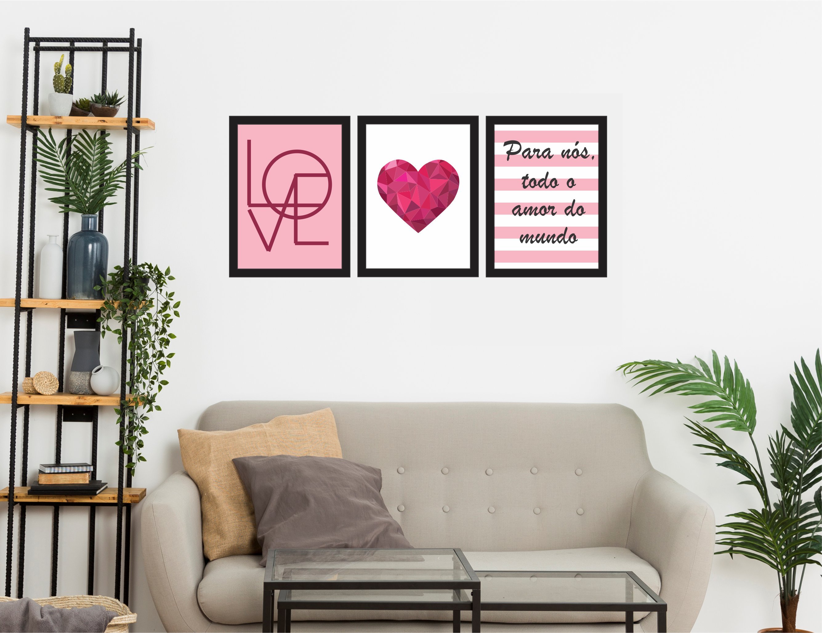 3 Quadros Decorativos Folhagem Love Quarto De Casal Molduras