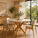 Ver imagem 2 de Mesa de Jantar Estrela Redonda 1,10m Madeira Maciça Madesala Mel Off White