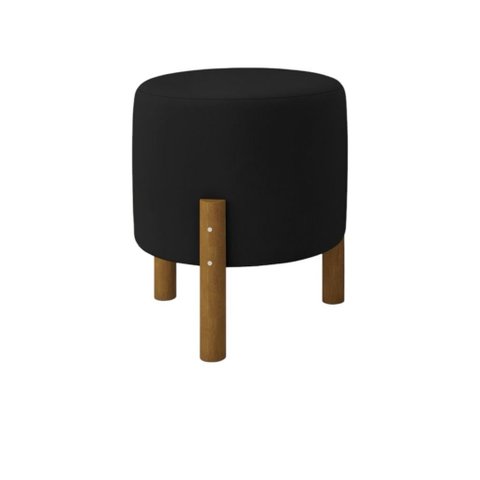 Puff Redondo Decorativo Banqueta Pés Madeira Zuppy - Preto Suede