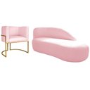 Ver imagem 1 de Kit Divã Luna 185cm Lado Direito e 01 Poltrona Base de Ferro Dourado Suede Cor Rosa Bebê