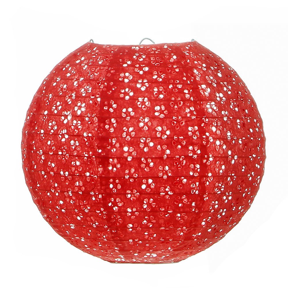 Kit 2 Luminária Japonesa Papel 40 cm Vazada Vermelha MadeiraMadeira