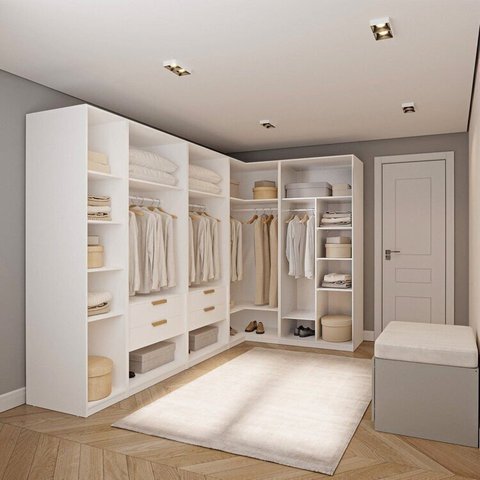 Guarda-Roupa Modulado de Canto 5 Peças sem Portas Jade CabeCasa MadeiraOriginals Branco/Fosco