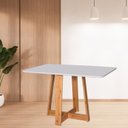 Ver imagem 2 de Mesa de Jantar Ibiza 90x90cm Pés em Madeira Maciça Tampo Laqueado com Vidro Branco/Off-White/Mel