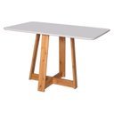 Ver imagem 1 de Mesa de Jantar Ibiza 90x90cm Pés em Madeira Maciça Tampo Laqueado com Vidro Branco/Off-White/Mel