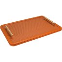 Ver imagem 1 de Bandeja para Servir Decorativa Retangular Home&co com Alças em Metal Dourado Mdf 4x43x28cm Laranja