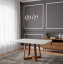 Ver imagem 1 de Mesa de Jantar Ibiza 120x80cm Pés em Madeira Maciça Tampo Laqueado com Vidro Branco/Off White/Mel