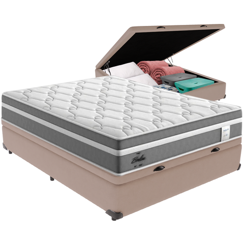 Cama Box Baú e Colchão Berlim Molas Ensacadas Casal Probel: Bege
