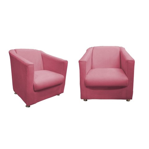 Kit 2 Poltronas Decorativa Biane Suede Rosa Pés Cromado Ms Decor
