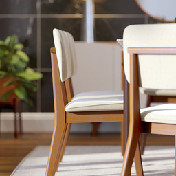 Cadeira Jantar Classic Madeira Maciça Estofada Linho Bege 48x88x54 - 3