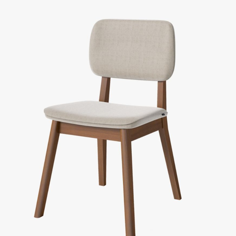 Cadeira Jantar Classic Madeira Maciça Estofada Linho Bege 48x88x54