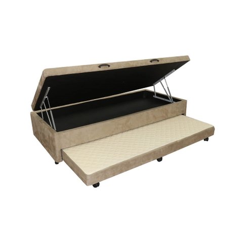 Cama Box Bau Solteiro Com Auxiliar Semi Ortopedica Suede:CAFECOMLEITE