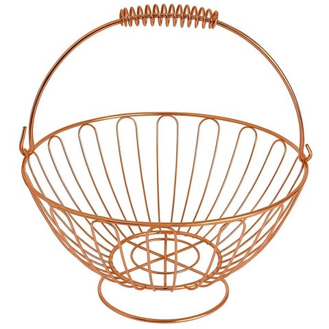 Fruteira de Mesa Inoxidável Aramada Redonda Rose Gold 24cm