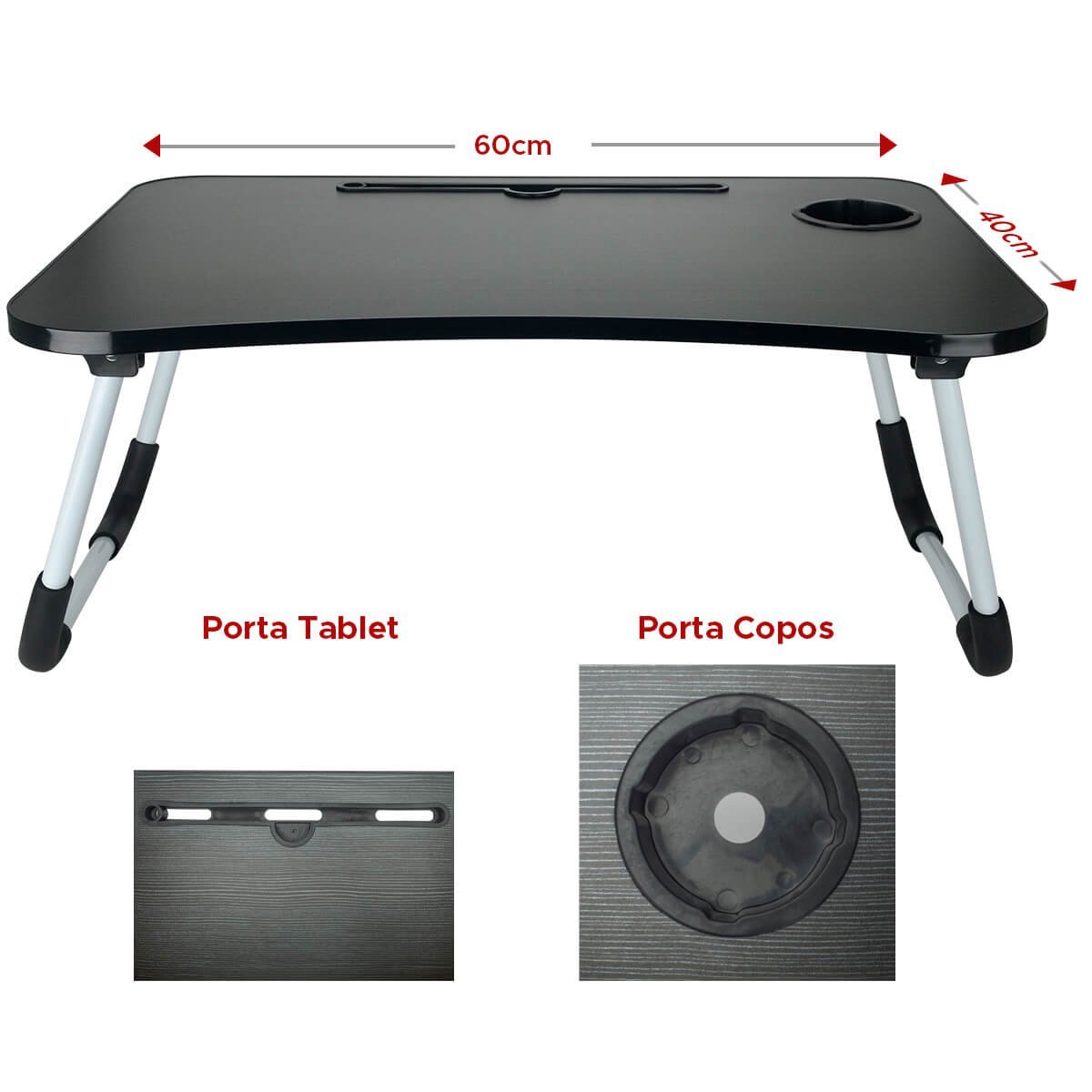 Mesa para Notebook Portátil Dobrável Cama Porta Tablet:Preto - 3