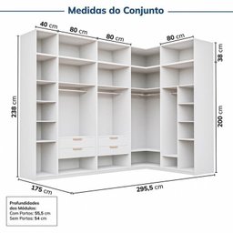 Guarda-roupa Modulado de Canto 10 Peças 9 Portas Jade Cabecasa Madeiramadeira - 4