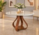 Ver imagem 2 de Mesa de Jantar Bella ( Pé Cebola ) 90cm Tampo Laqueado com Vidro Branco/Off-White/Mel