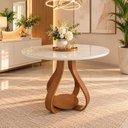 Ver imagem 1 de Mesa de Jantar Bella ( Pé Cebola ) 90cm Tampo Laqueado com Vidro Branco/Off-White/Mel