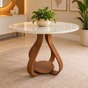 Ver imagem 1 de Mesa de Jantar Bella ( Pé Cebola ) 90cm Tampo Laqueado com Vidro Branco/Off-White/Mel