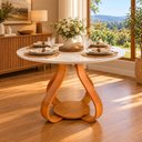 Ver imagem 1 de Mesa de Jantar 4 Lugares Redondo Bella Tampo 100cm Laqueado com Vidro Branco/Off-White/Mel